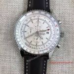 Knockoff Breitling Navitimer White Face GMT Chronograph Watch with Black Leather